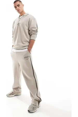 ASOS Joggers color piedra de pernera ancha con banda lateral y estampado de ciudad de (parte de un conjunto)-Beis neutro