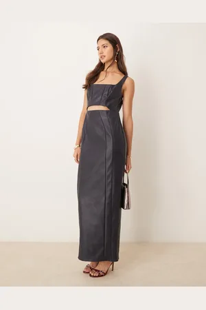 ASOS Vestido de tubo largo con escote cuadrado y abertura de poliuretano de