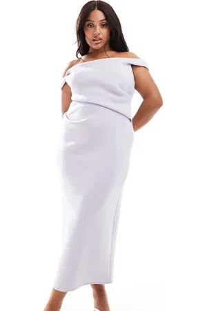 ASOS Vestido de tubo midi con escote Bardot estructurado de ASOS DESIGN Curve-Sin color