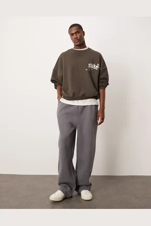 ASOS Joggers gris oscuro de pernera ancha con pinzas de