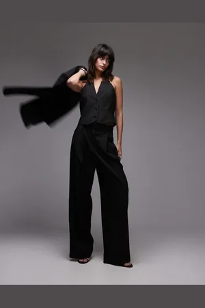 MANGO Pantalones negros holgados con pinzas de tejido ligero de (parte de un conjunto)