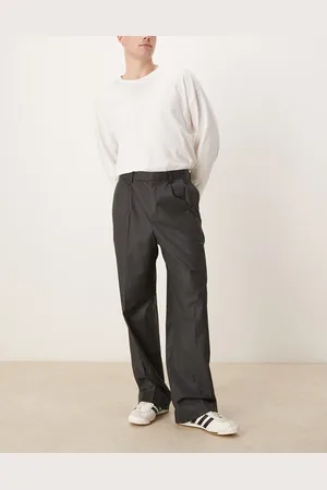 ASOS Pantalones de vestir carbón de pernera ancha con pinzas de
