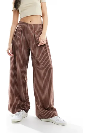 ASOS Pantalones color terracotta a rayas de pernera ancha con pinzas de -Multicolor
