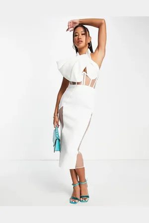 ASOS Vestido de tubo midi estilo corsé con cuello halter y detalle de ramillete de malla de