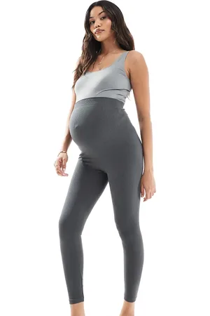 VERO MODA Leggings gris de canalé sin costuras de