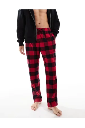 Hollister Pijama a cuadros rojos y negros de top de manga corta y pantalones holgados de