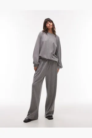 Topshop Joggers grises de pernera ancha de canalé premium de