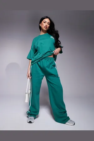 Kaiia Joggers verdes de pernera ancha con raya lateral de (parte de un conjunto)