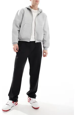 JACK & JONES Pantalones de vestir negros de corte ancho con pinzas de