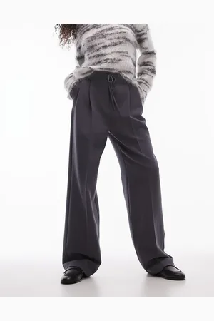 Topshop Pantalones de sastre gris de talle medio y corte globo con pinzas de -Marrón