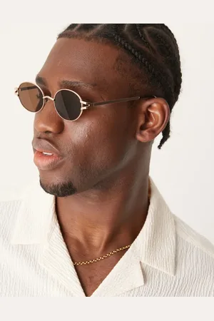 ASOS Gafas de sol doradas redondas estrechas con lentes marrones de