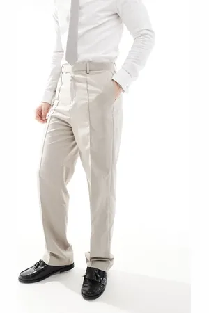 ASOS Pantalones de vestir color de talle alto y pernera recta con pinzas de -Beis neutro