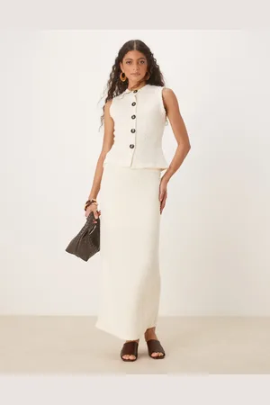 ASOS Falda larga color de punto mullido de (parte de un conjunto)-Blanco