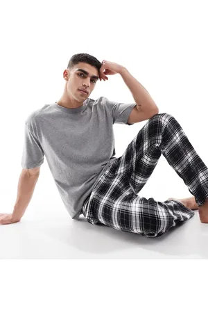 Hollister Pijama a cuadros grises y negros de camiseta de manga corta y pantalones holgados de