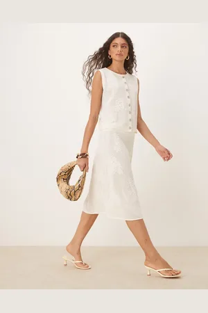 ASOS Falda por debajo de la rodilla color de punto de encaje de (parte de un conjunto)-Blanco