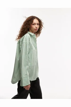 ARKET Camisa verde a rayas con puños anchos de