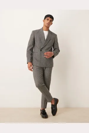 ASOS Pantalones de traje grises de corte tapered con patrón de espiga de