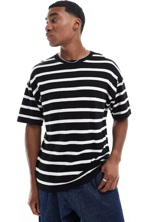JACK & JONES Camiseta a rayas negras extragrande de punto de