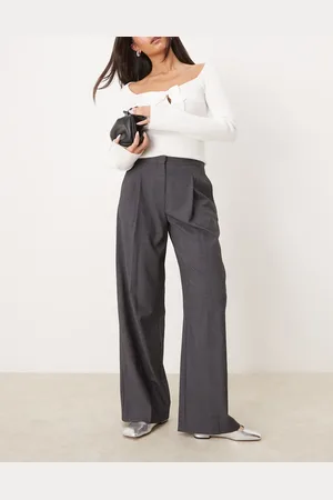 MANGO Pantalones grises de corte holgado con pinzas de
