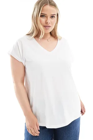 VERO MODA Camiseta blanca extragrande y holgada con cuello de pico de -Blanco