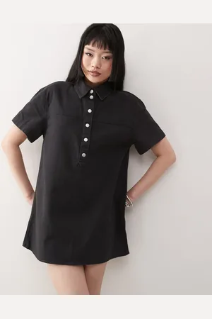 Monki Vestido camisero lavado extragrande de sarga de