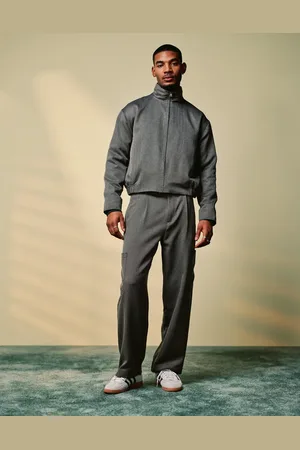 ASOS Pantalones de vestir grises cargo de corte ancho con patrón de espiga y cinturilla elástica de (parte de un conjunto)
