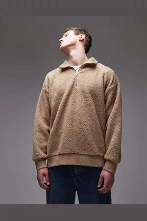 Topman Sudadera color con cremallera corta de borreguito de -Neutro