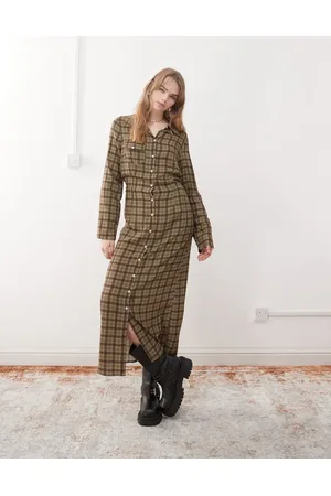 Reclaimed Vestido camisero largo a cuadros de