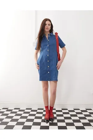 Noisy May Vestido vaquero corto de manga corta con lavado de
