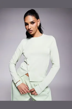 ASOS Top de manga larga con botones abertura en el bajo de cupro de