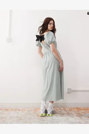 Reclaimed Vestido midi a cuadros amplio con lazo en la espalda de