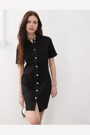 Noisy May Vestido vaquero corto negro de manga corta de
