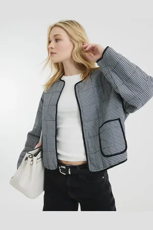 River Island Chaqueta negra a cuadros vichy de