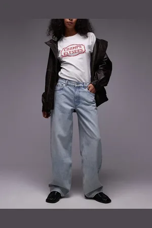 Topshop Vaqueros descoloridos de talle bajo y corte holgado con detalle regulable de -Azul