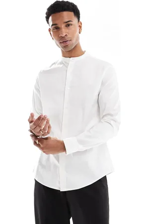 ASOS Camisa blanca de corte estándar con cuello mao de tejido fácil de planchar de