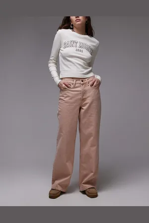 Topshop Vaqueros rosa de talle medio y corte recto suelto de