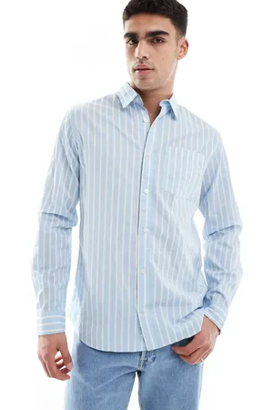 JJ Camisa azul a rayas de popelina de