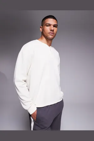 ASOS Camiseta color crema de manga larga y corte cuadrado extragrande con cuello panadero de punto gofrado de -Blanco
