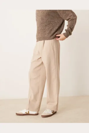 ASOS Pantalones de vestir color de pernera ancha con patrón de espiga y pinzas delanteras de mezcla de lana de -Beis neutro