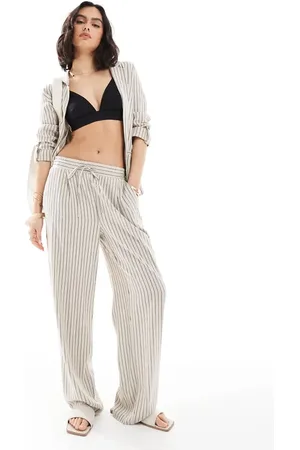 VERO MODA Americana color crema a rayas de pernera ancha de tejido efecto lino Mix & Match de (parte de un conjunto)-Neutro