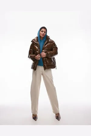 Topshop Vaqueros color arena de talle alto y corte holgado con acabado revestido transparente de -Marrón