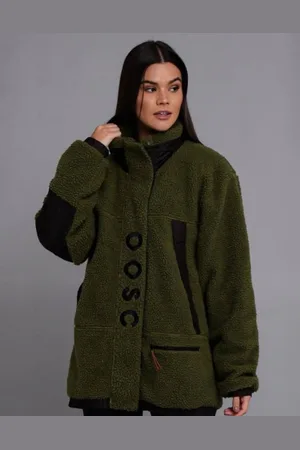 OOSC Chaqueta polar caqui y negra de sherpa de -Verde