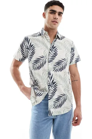 JJ Camisa blanco hueso de manga corta con estampado de palmas de