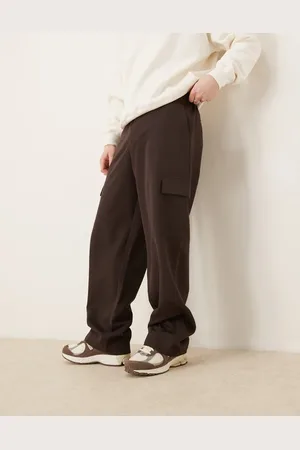 ASOS Pantalones de vestir marrones cargo de pernera ancha con cintura elástica de