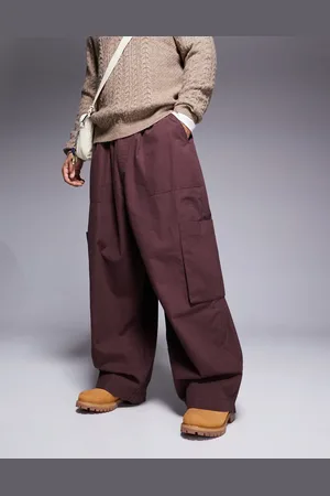 ASOS Pantalones marrones holgados y extragrandes cargo con cintura elástica de