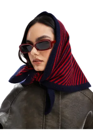 ASOS Pañuelo para la cabeza azul marino y roja a rayas cuadrado de punto de