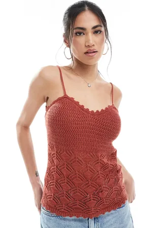 VERO MODA Top color terracota de tirantes de croché de (parte de un conjunto)-Rojo