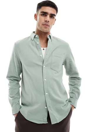ASOS Camisa Oxford verde de corte estándar de tejido cepillado de