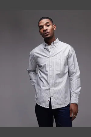 Tommy Hilfiger Camisa Oxford a rayas azul marino con logo de escudo de