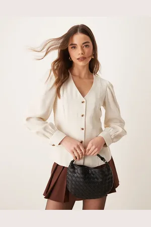 VILA Blusa color crema pálido entallada con botones delanteros de -Neutro